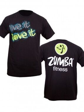 Zumba Fitness Black T‑Shirt with Neon Green and Blue Graphic One Size